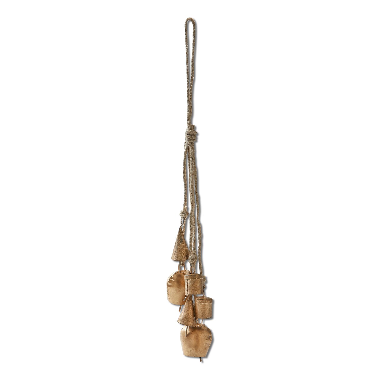 Antique Gold Decorative Bells with Jute Rope Cluster for Christmas 13 in H x 1.5 in L x 1 in W